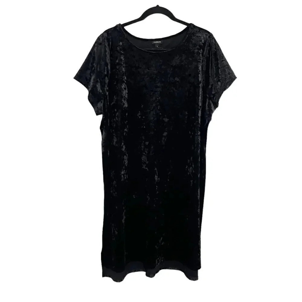 Torrid Black Crushed Velvet Short Sleeve Shirt Dress Women's Plus Size 2X